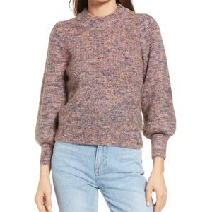 Madewell Eaton Space Dye Puff Sleeve Sweater Marled Plum Sz Medium Winter Preppy